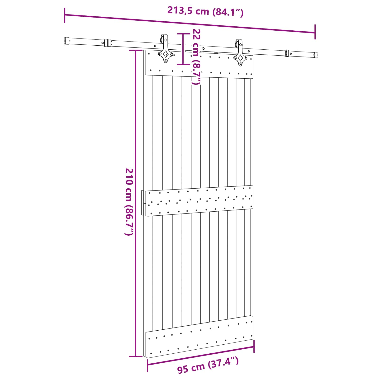 Klizna vrata NARVIK Prirodna i crna 95 x 210 cm (213,5 cm)