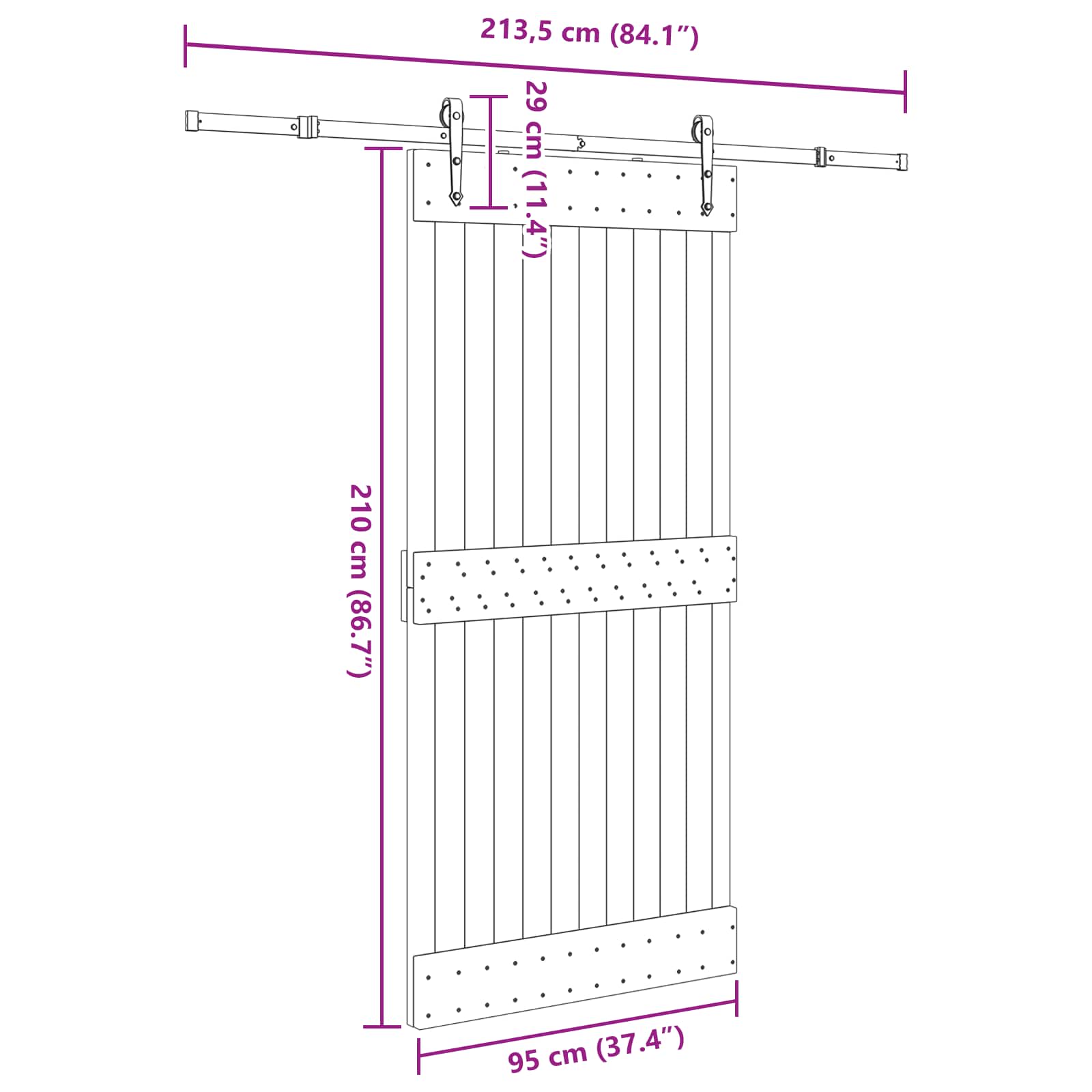 Klizna vrata NARVIK Prirodna i crna 95 x 210 cm (213,5 cm)