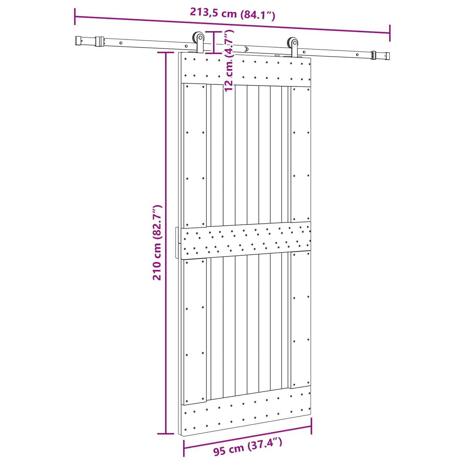 Klizna vrata NARVIK Prirodna i crna 95 x 210 cm (213,5 cm)
