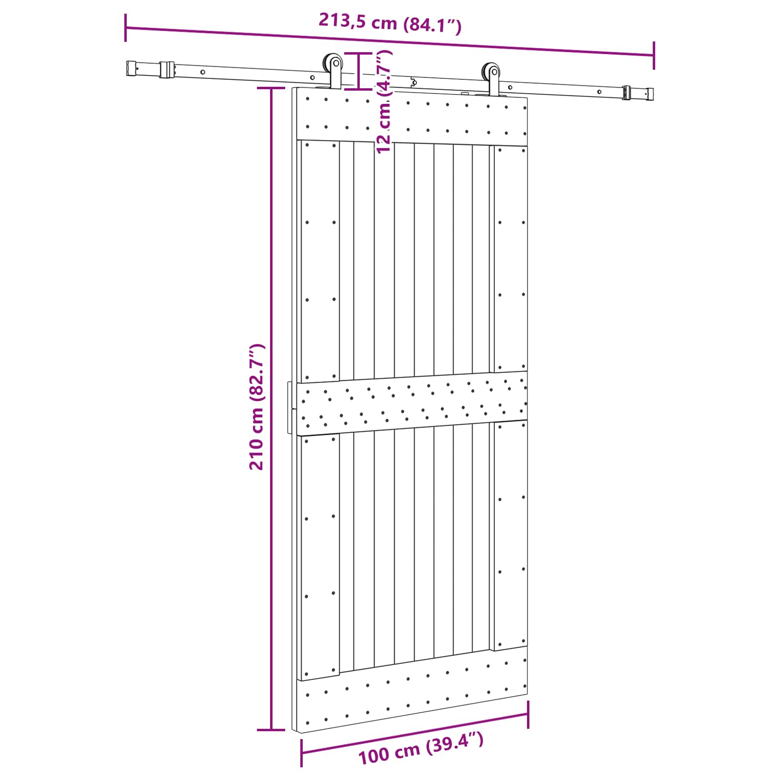 Klizna vrata NARVIK Prirodna i crna 100 x 210 cm (213,5 cm)