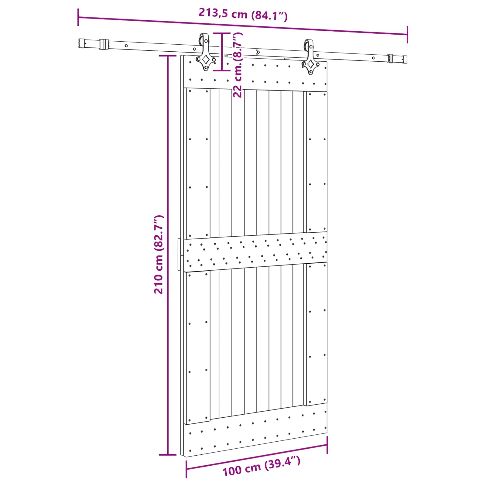 Klizna vrata NARVIK Prirodna i crna 100 x 210 cm (213,5 cm)