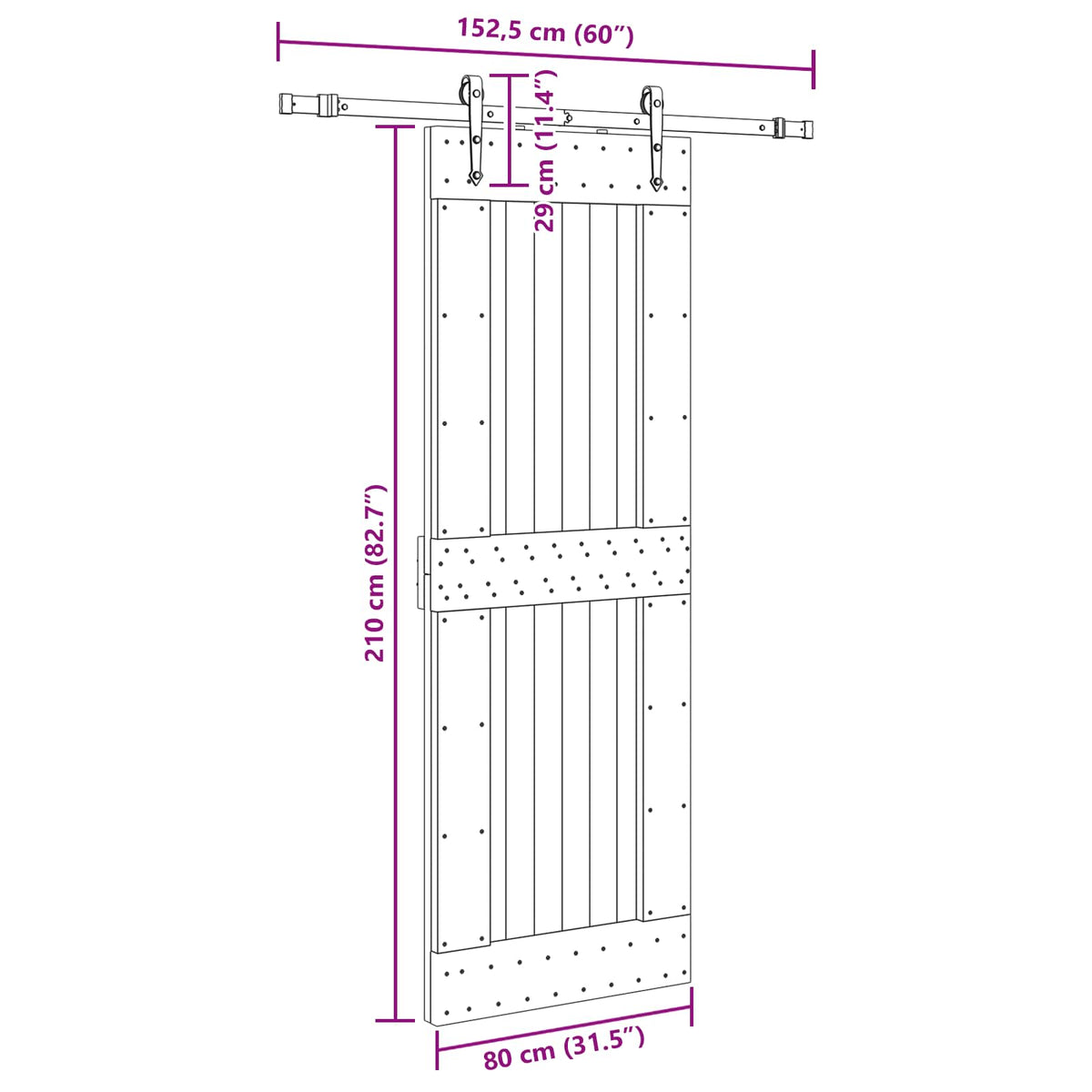 Klizna vrata NARVIK Prirodna i crna 80 x 210 cm (152,5 cm)