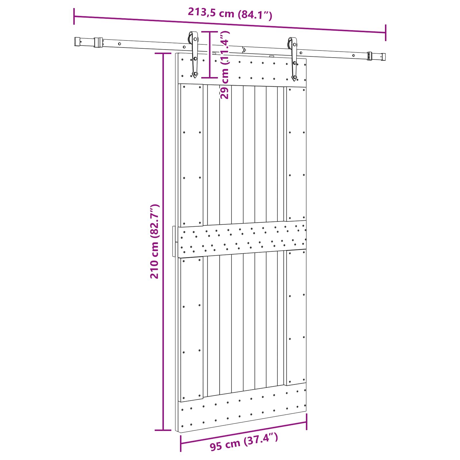 Klizna vrata NARVIK Prirodna i crna 95 x 210 cm (213,5 cm)