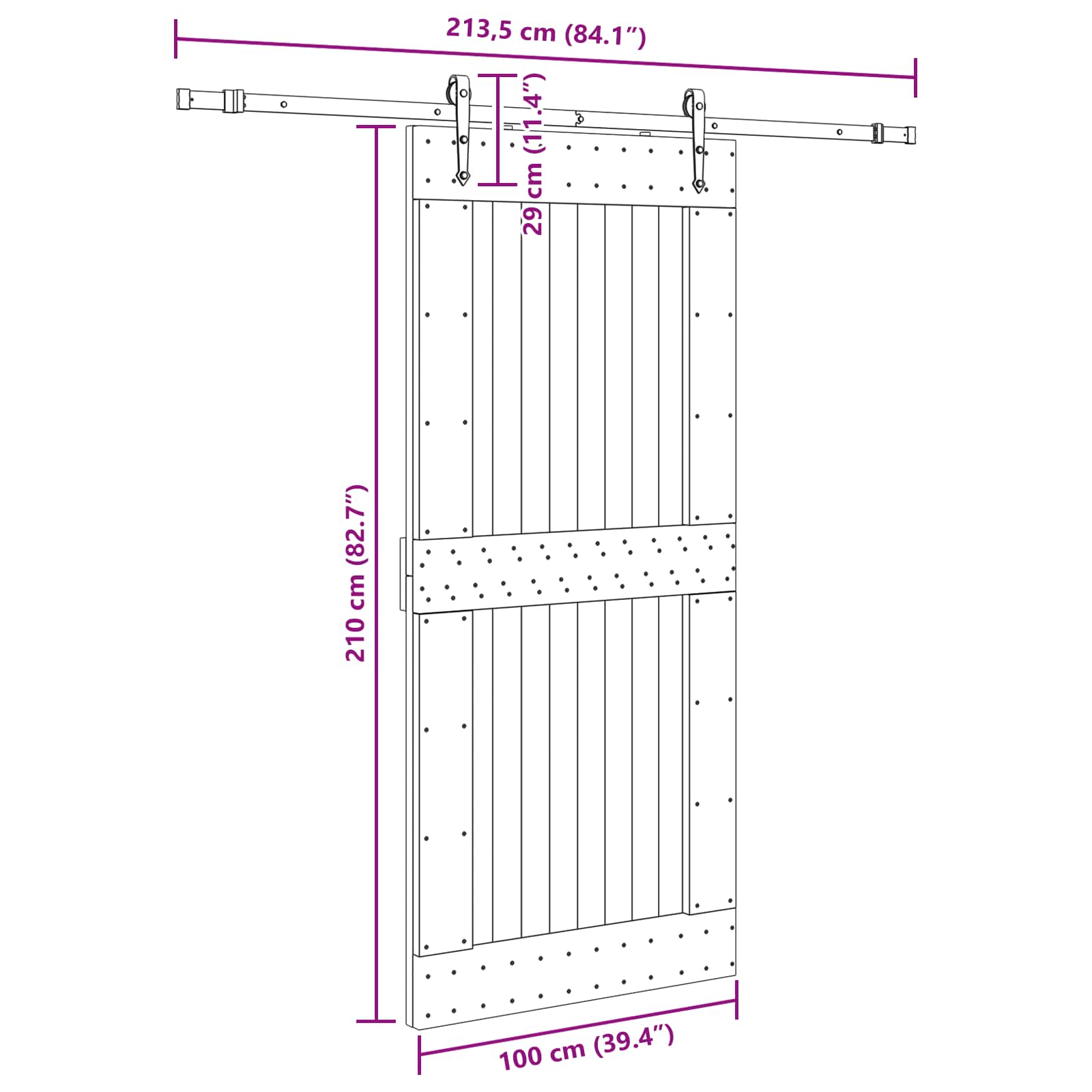 Klizna vrata NARVIK Prirodna i crna 100 x 210 cm (213,5 cm)