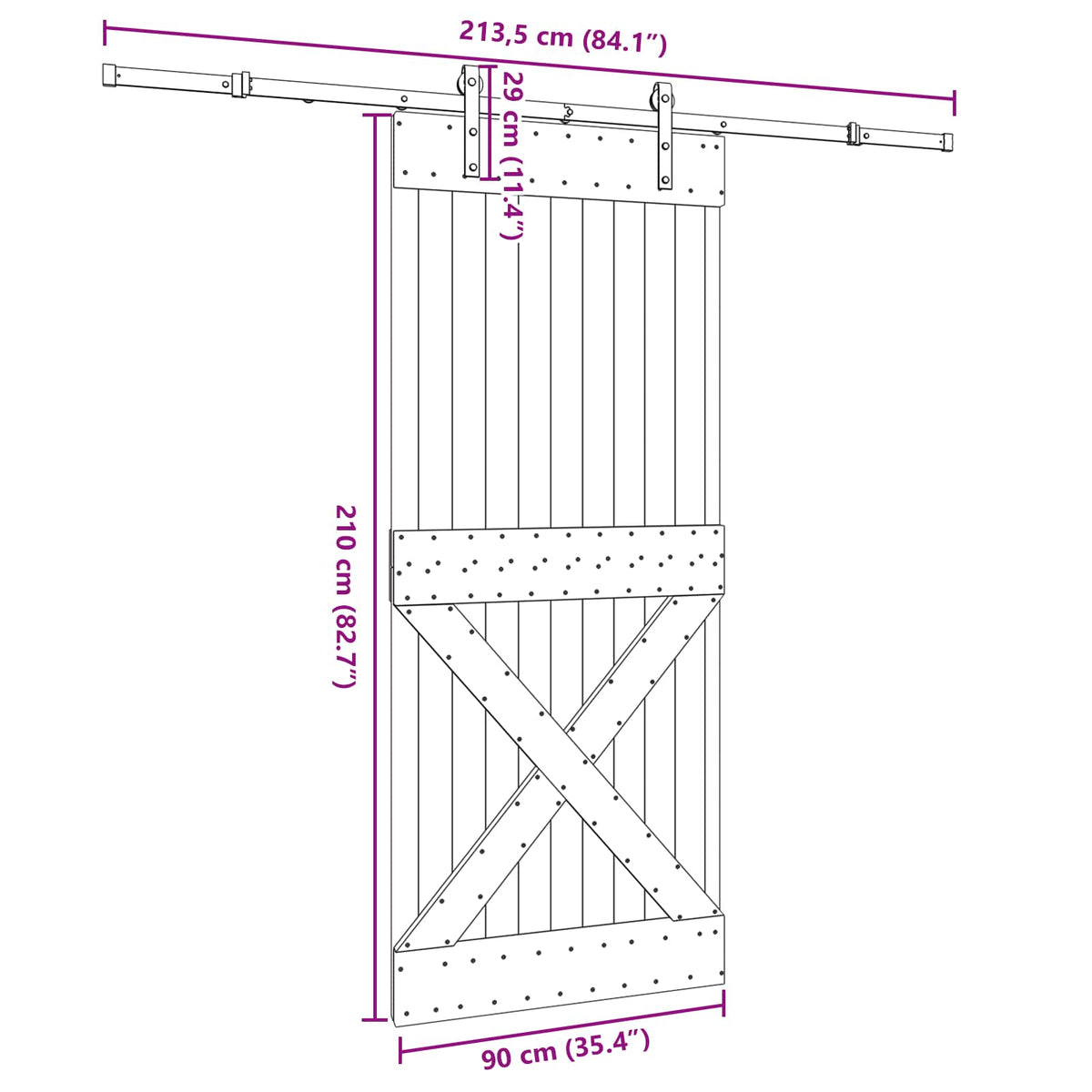 Klizna vrata NARVIK 90 x 210 cm (213,5 cm) Prirodna i crna
