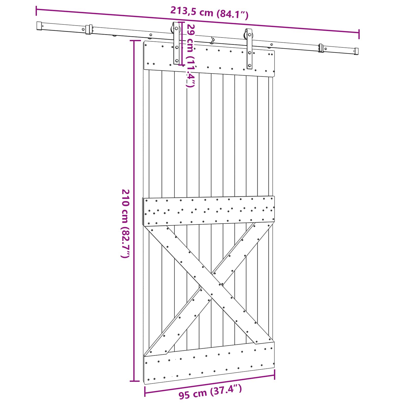 Klizna vrata NARVIK Prirodna i crna 95 x 210 cm (213,5 cm)