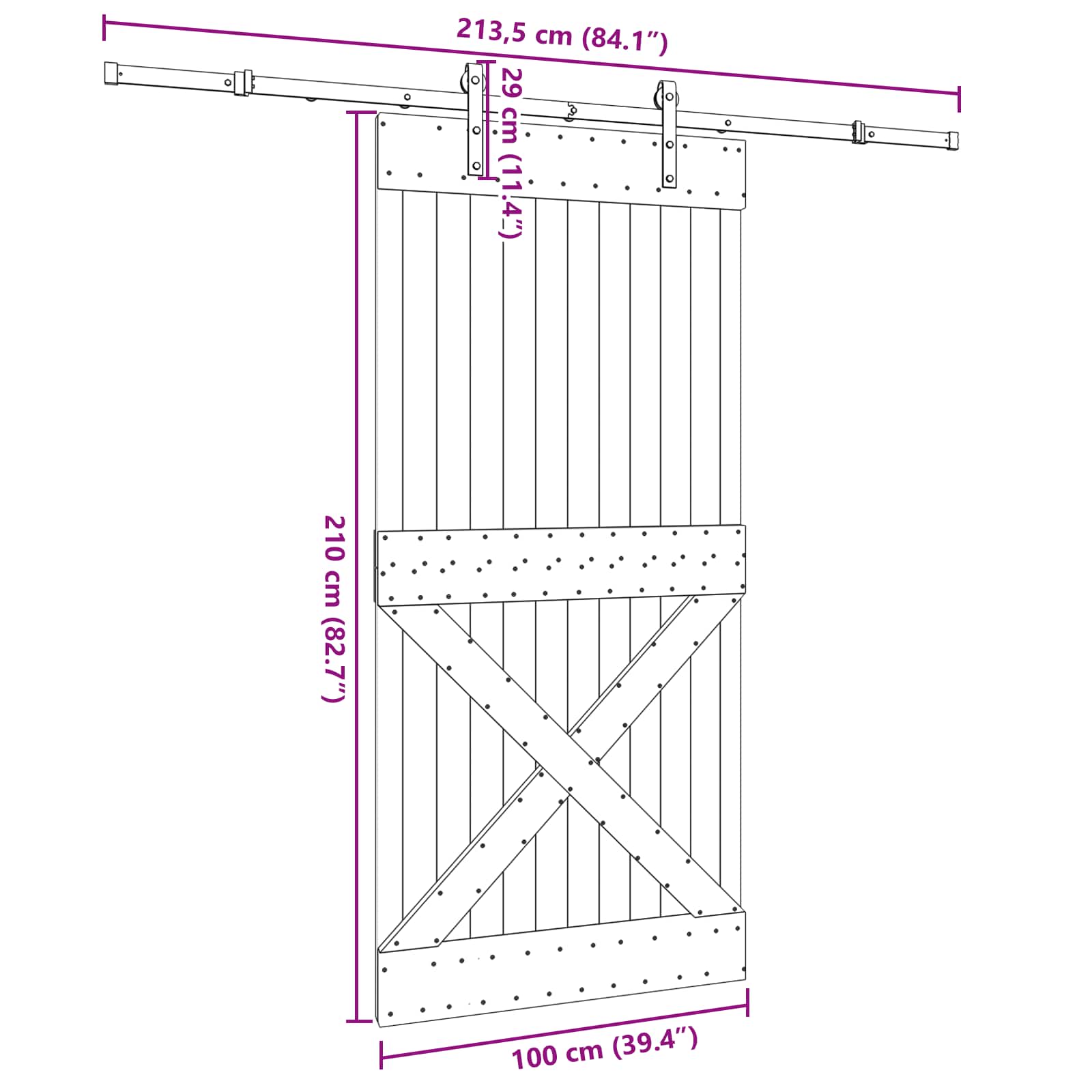 Klizna vrata NARVIK Prirodna i crna 100 x 210 cm (213,5 cm)