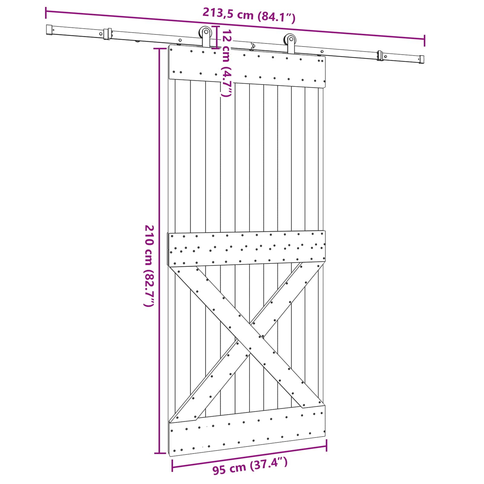 Klizna vrata NARVIK Prirodna i crna 95 x 210 cm (213,5 cm)