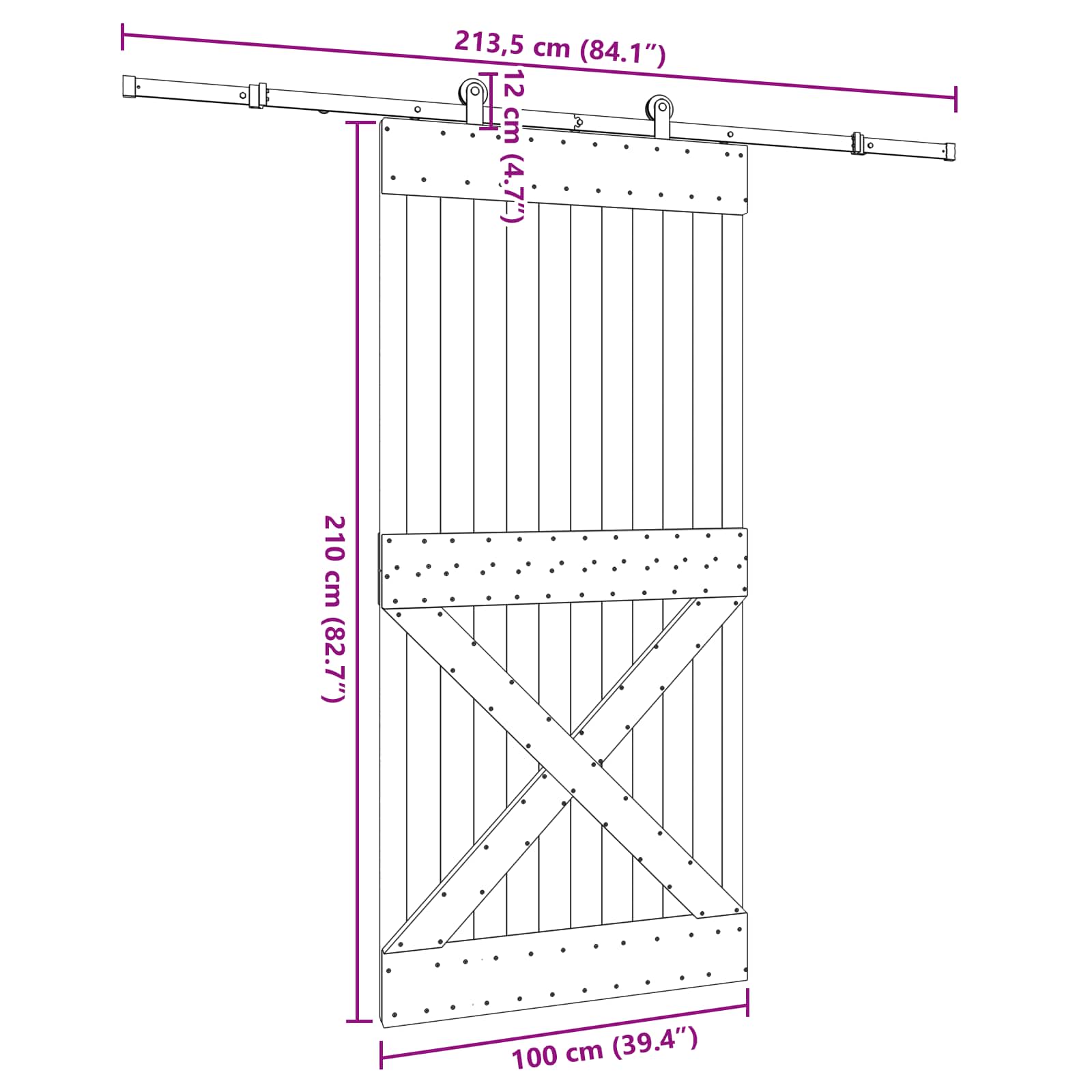 Klizna vrata NARVIK Prirodna i crna 100 x 210 cm (213,5 cm)