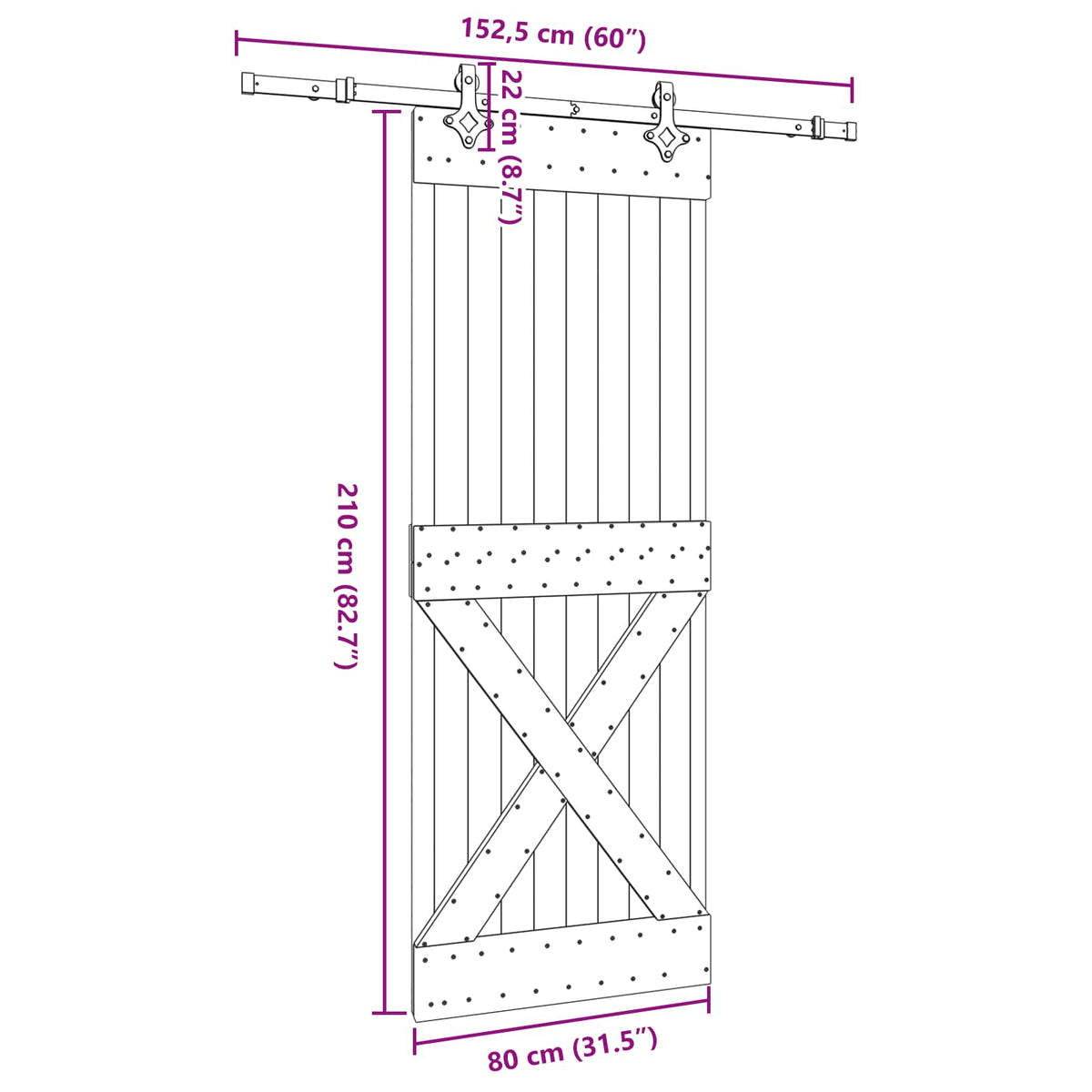 Klizna vrata NARVIK Prirodna i crna 80 x 210 cm (152,5 cm)
