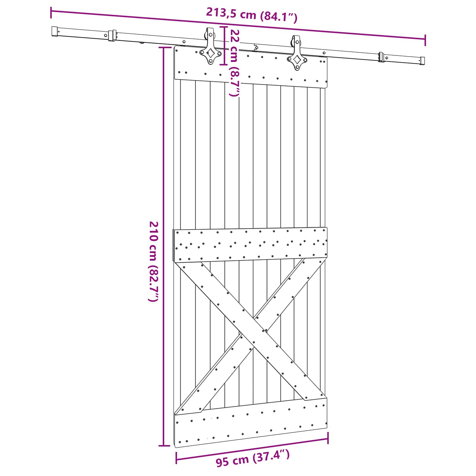 Klizna vrata NARVIK Prirodna i crna 95 x 210 cm (213,5 cm)