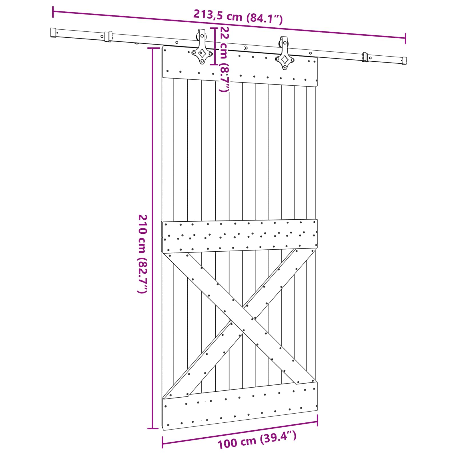 Klizna vrata NARVIK Prirodna i crna 100 x 210 cm (213,5 cm)