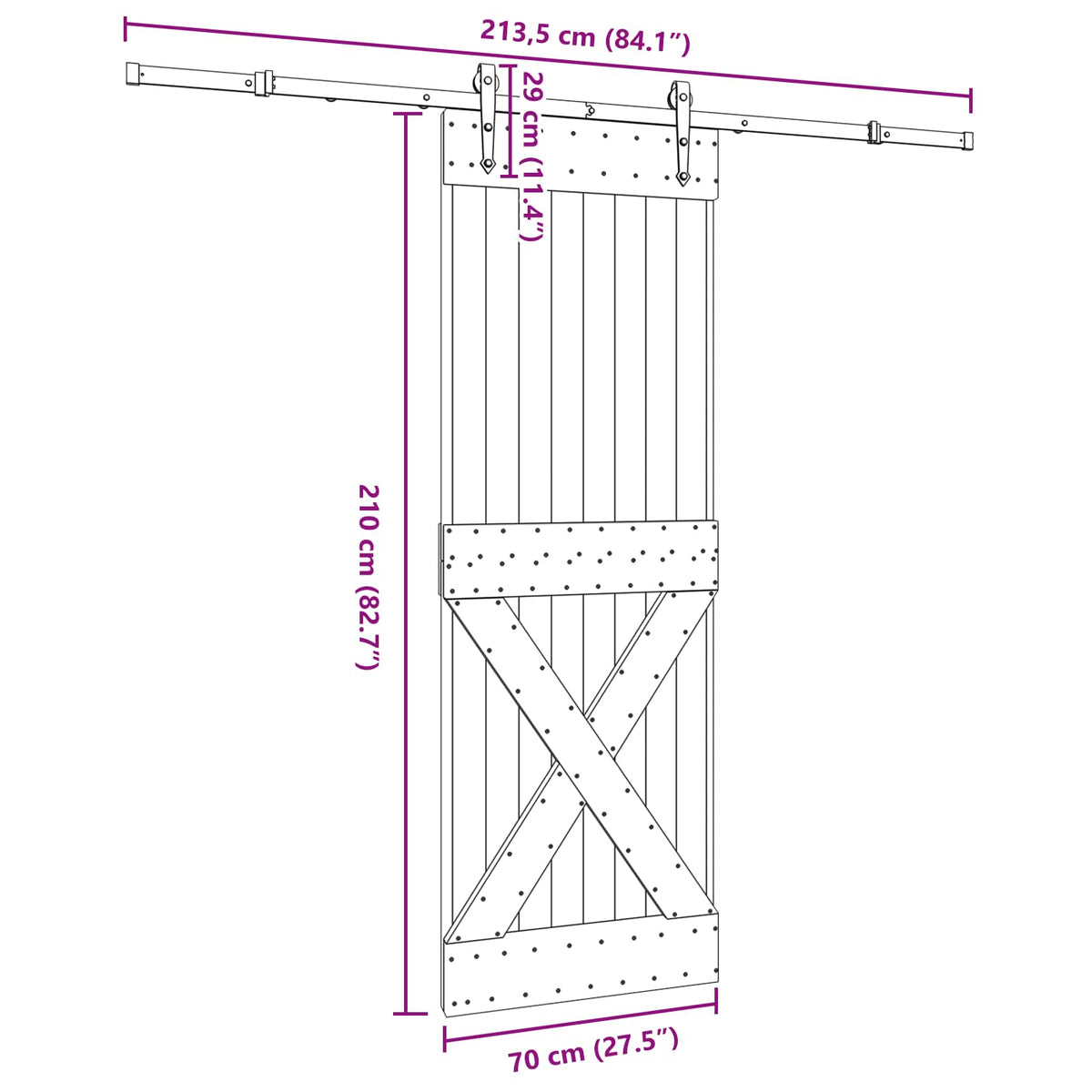 Klizna vrata NARVIK Prirodna i crna 70 x 210 cm (213,5 cm)