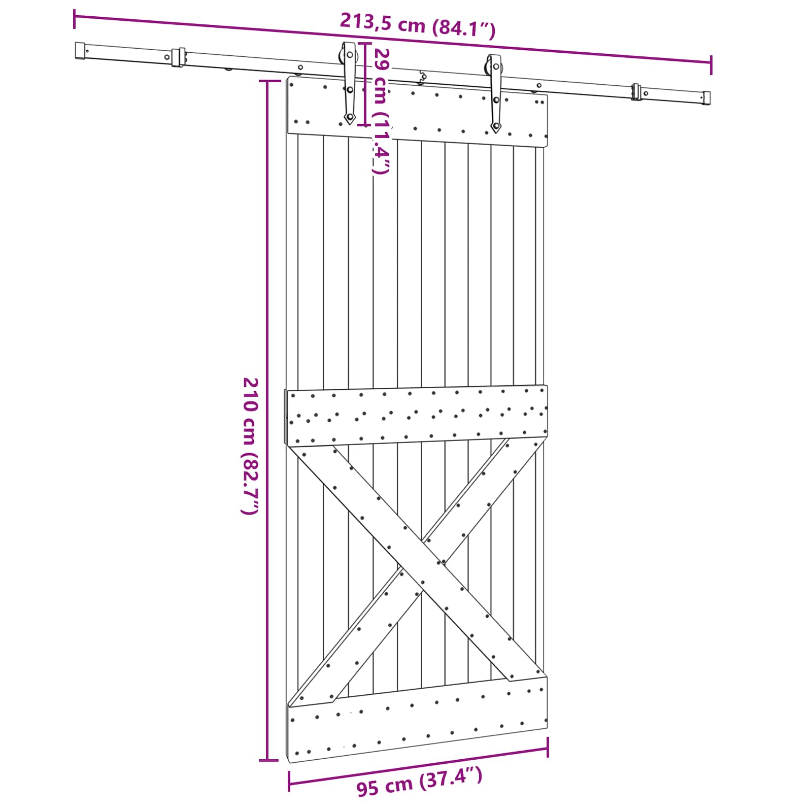 Klizna vrata NARVIK Prirodna i crna 95 x 210 cm (213,5 cm)