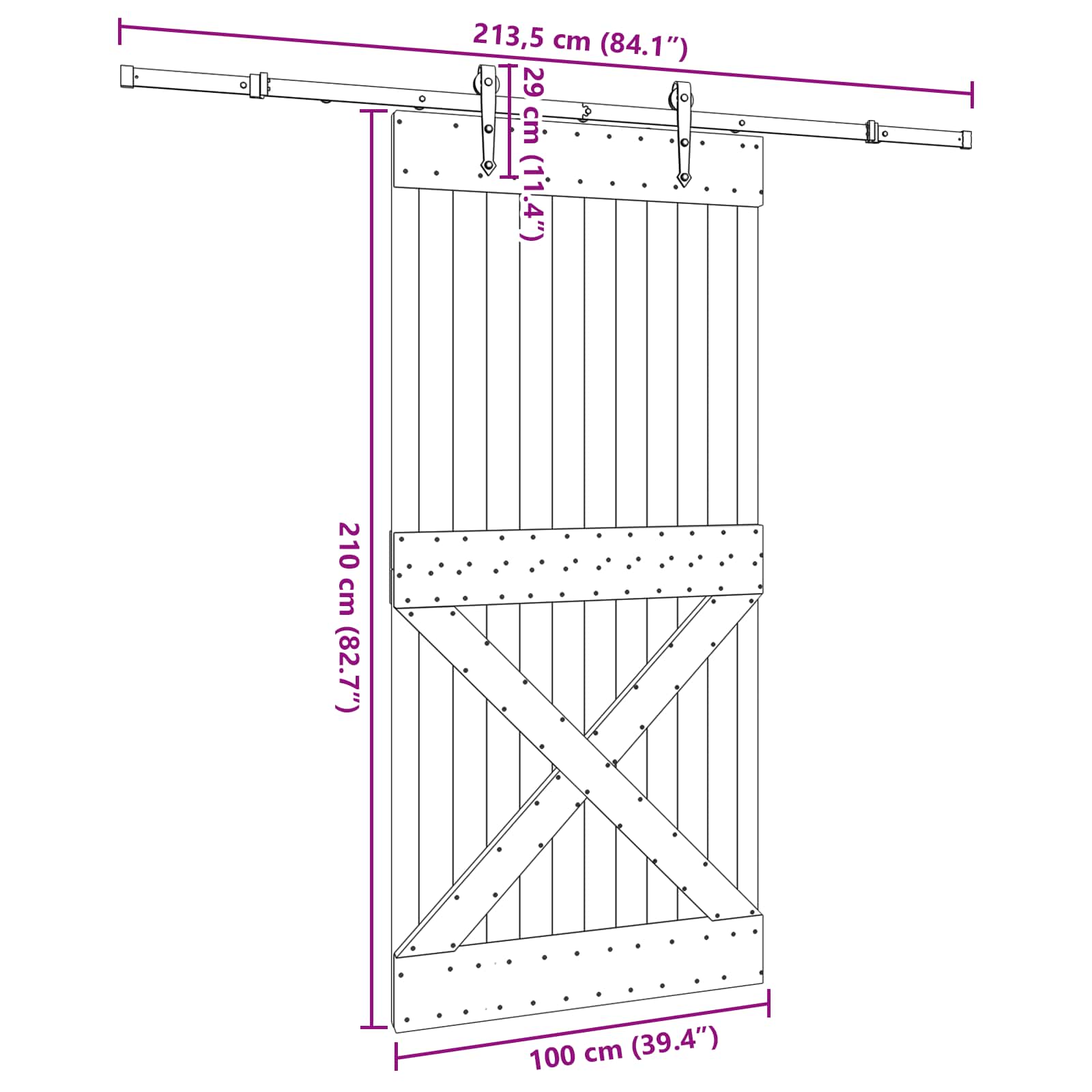 Klizna vrata NARVIK Prirodna i crna 100 x 210 cm (213,5 cm)