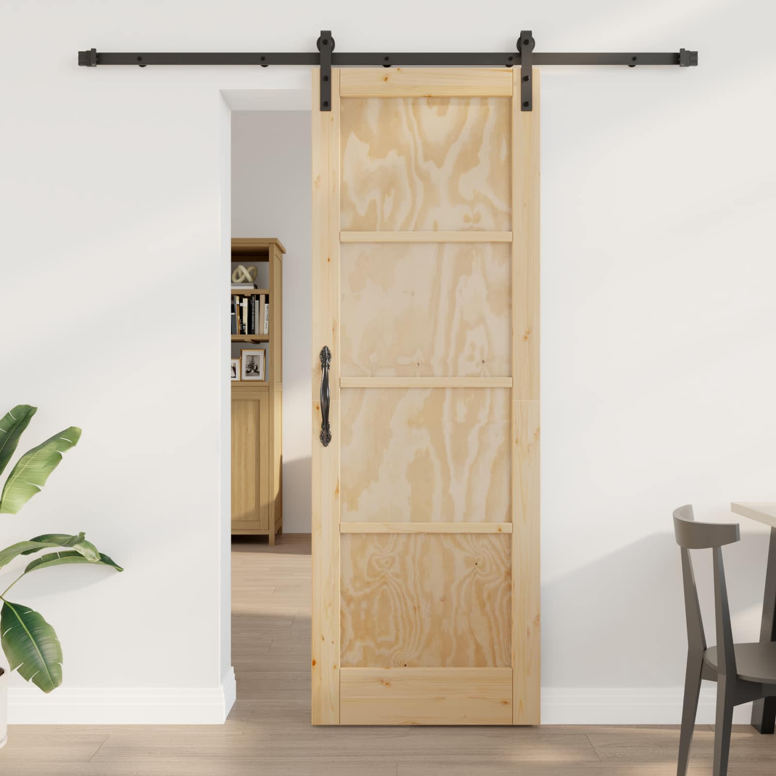 Klizna vrata Prirodna i crna 73,5 x 211 cm Masivna borovina