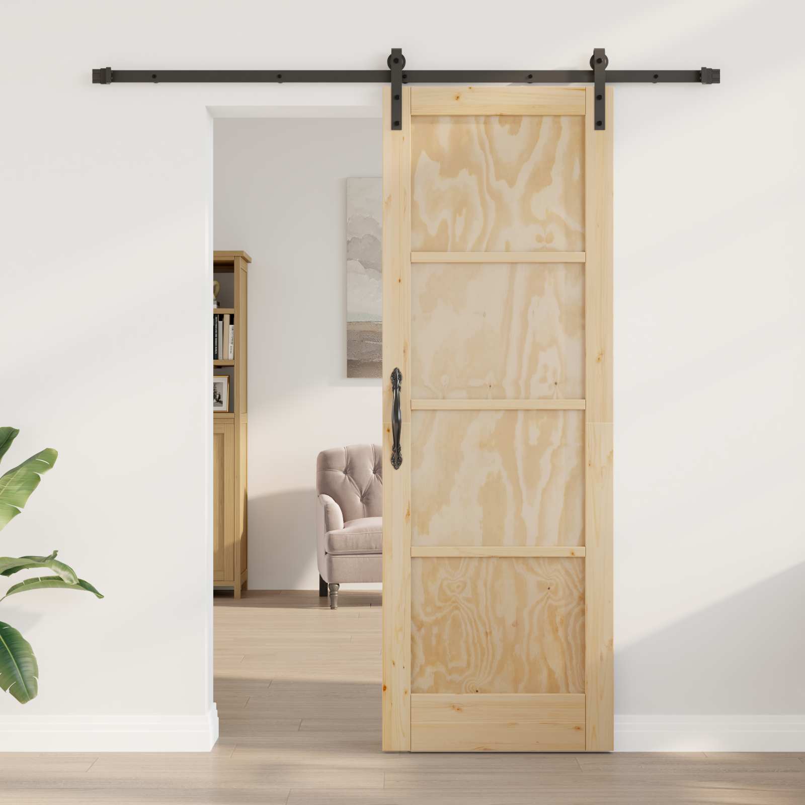 Klizna vrata Prirodna i crna 73,5 x 211 cm Masivna borovina