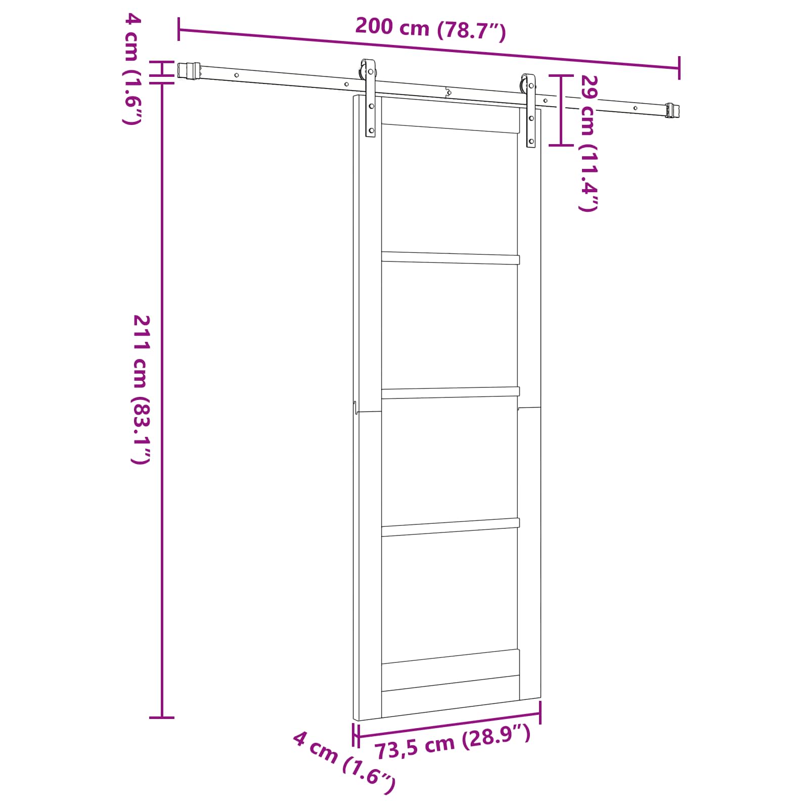 Klizna vrata Prirodna i crna 73,5 x 211 cm Masivna borovina