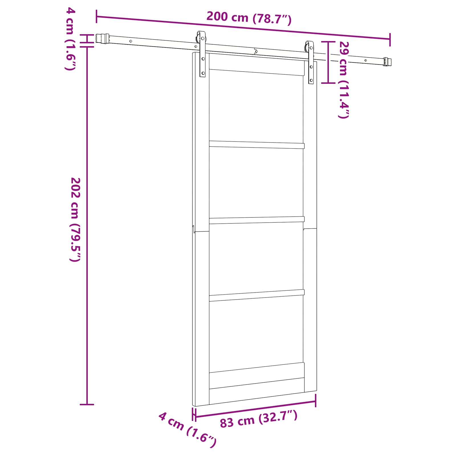 Klizna vrata Bijela i crna 83 x 202 cm Masivna borovina