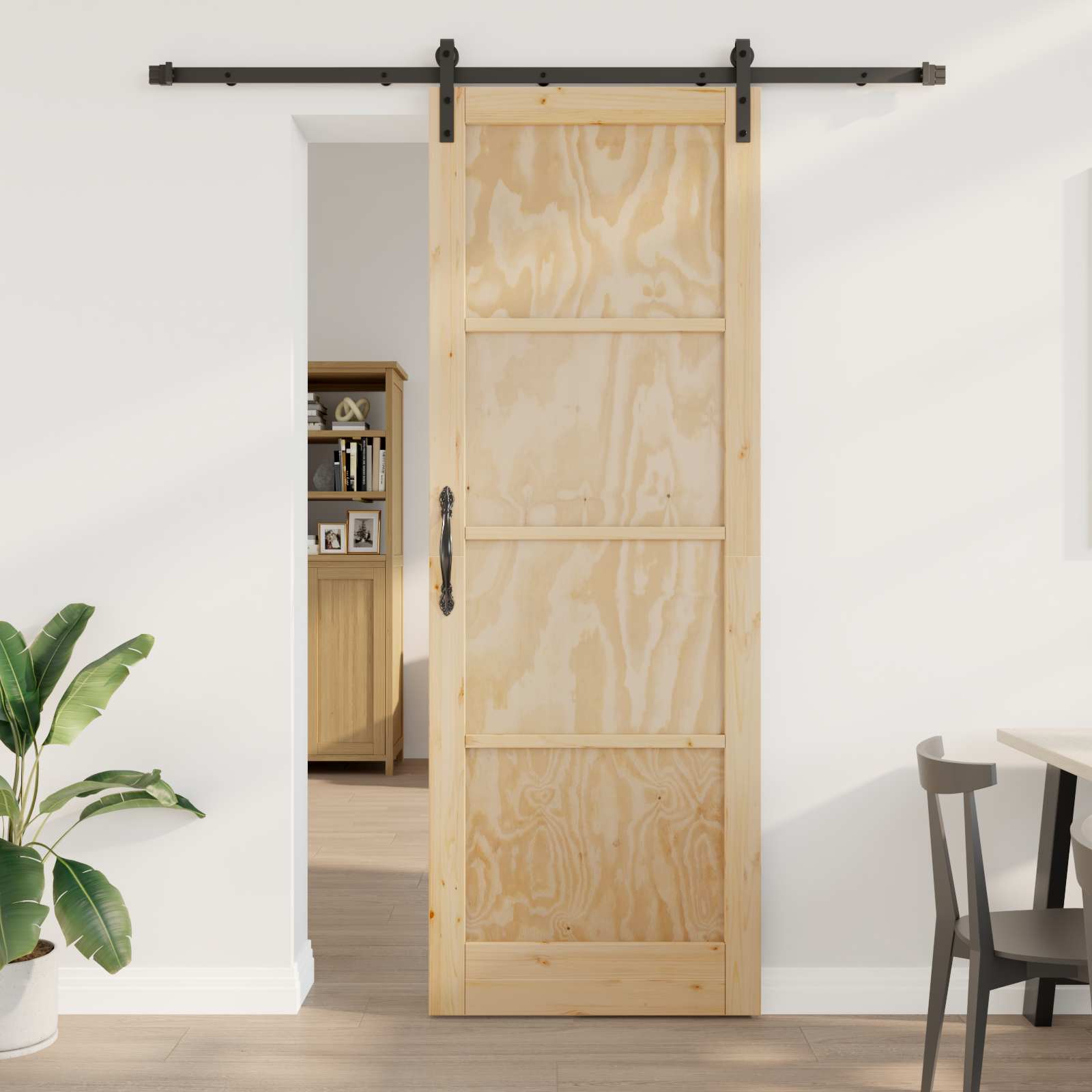 Klizna vrata Prirodna i crna 83 x 232 cm Masivna borovina