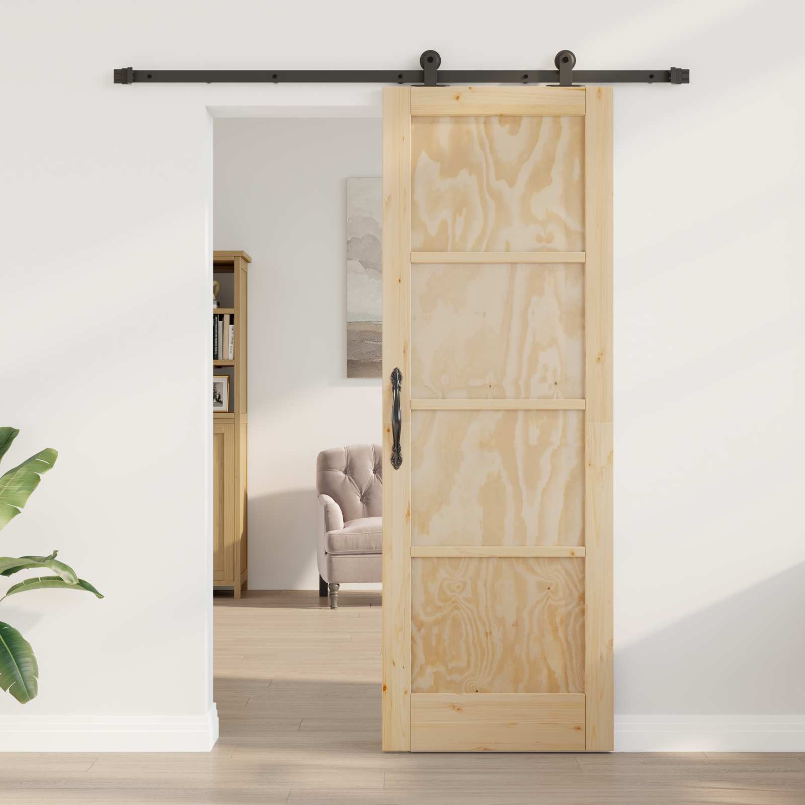 Klizna vrata Prirodna i crna 73,5 x 211 cm Masivna borovina