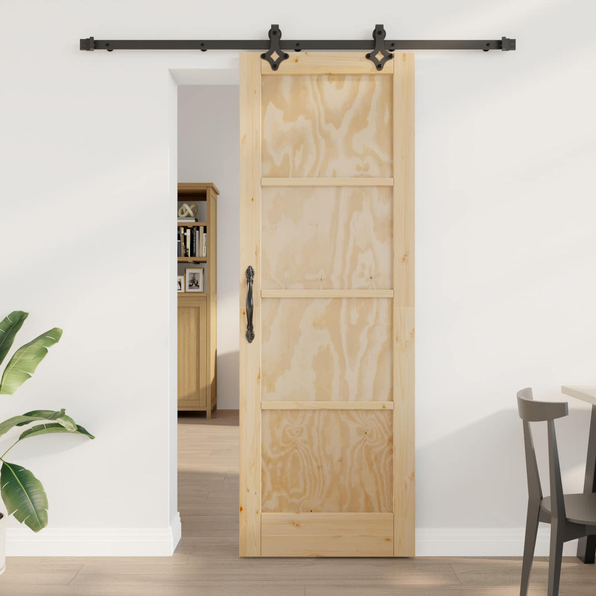 Klizna vrata Prirodna i crna 73,5 x 211 cm Masivna borovina