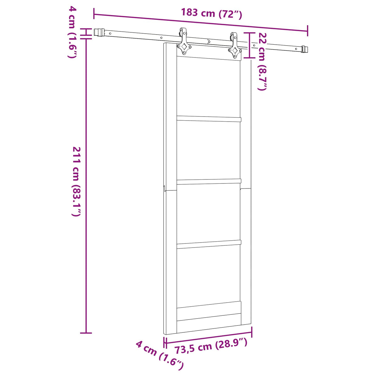 Klizna vrata Prirodna i crna 73,5 x 211 cm Masivna borovina
