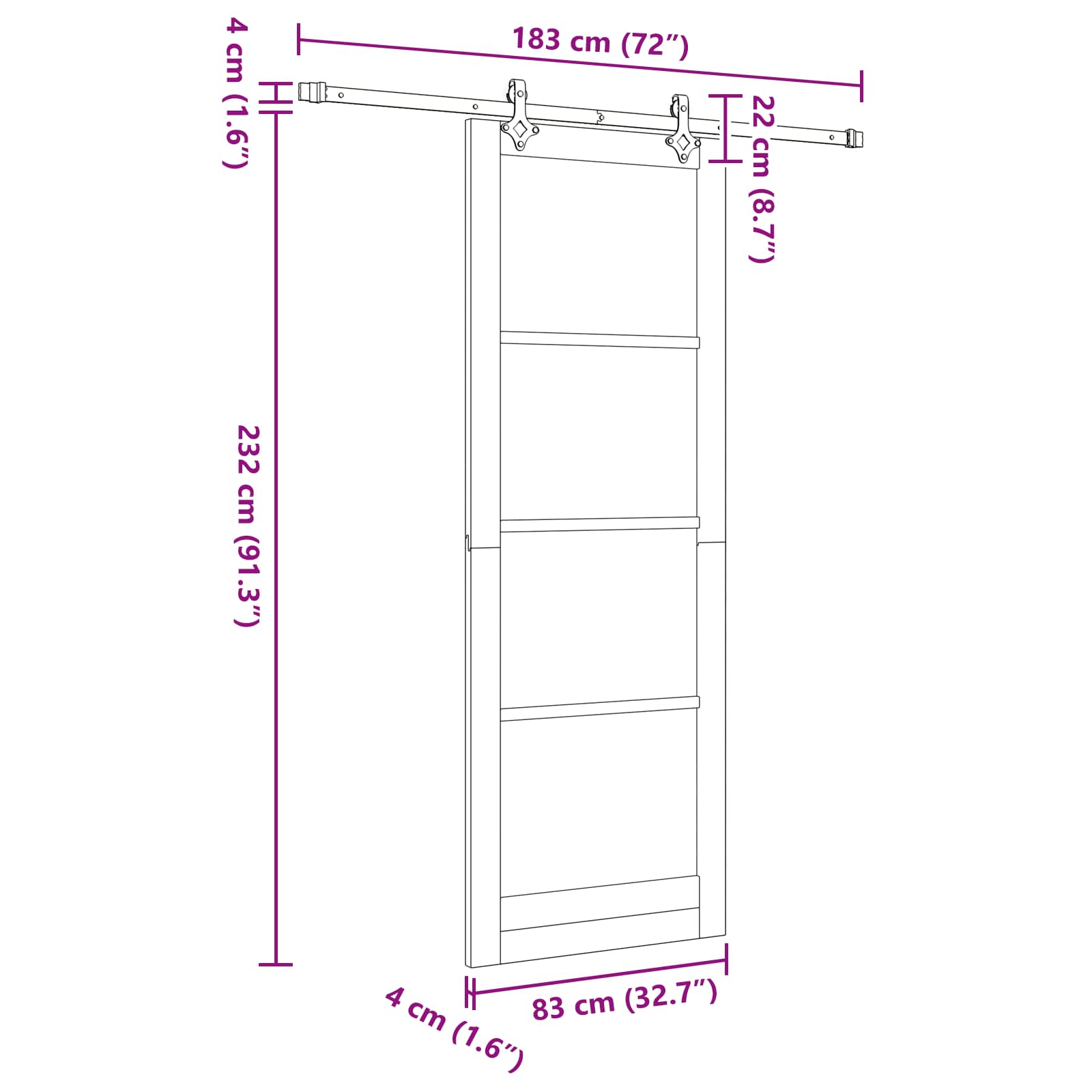 Klizna vrata Bijela i crna 83 x 232 cm Masivna borovina