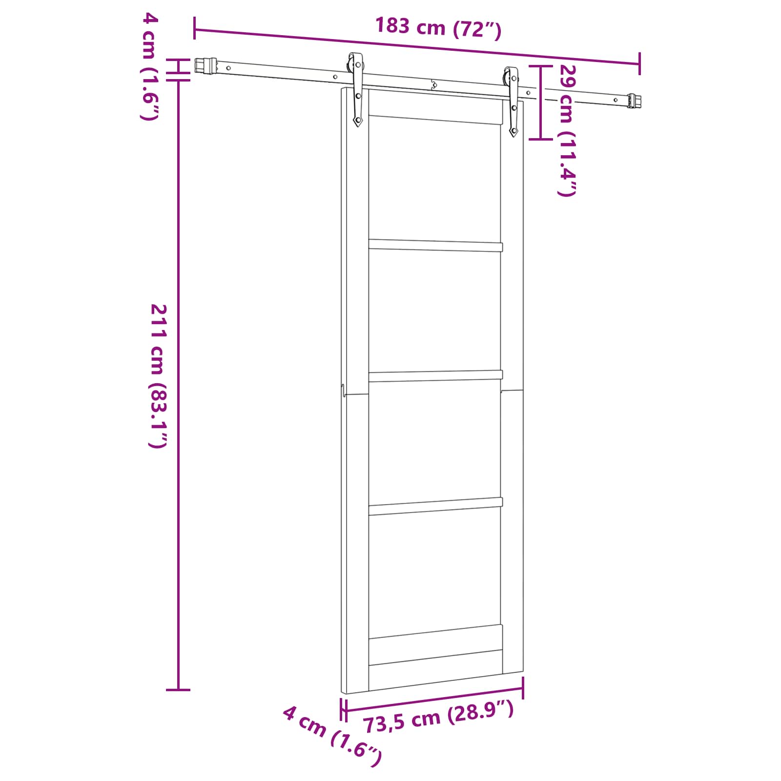 Klizna vrata ORKDAL Prirodna i crna 73,5 x 211 cm