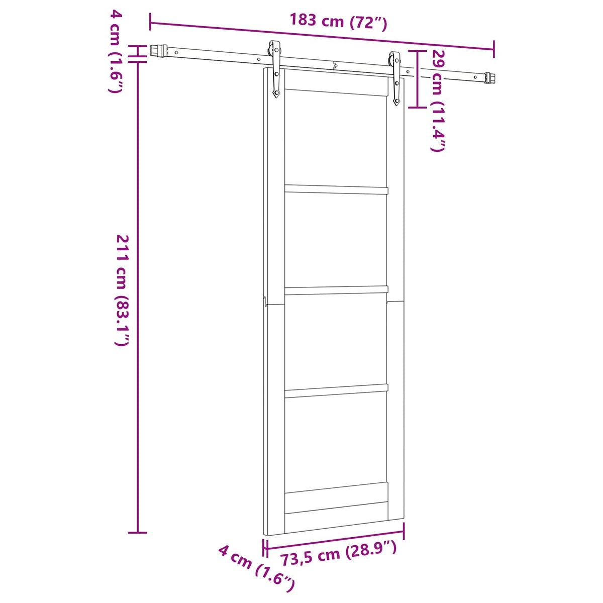 Klizna vrata ORKDAL Prirodna i crna 73,5 x 211 cm