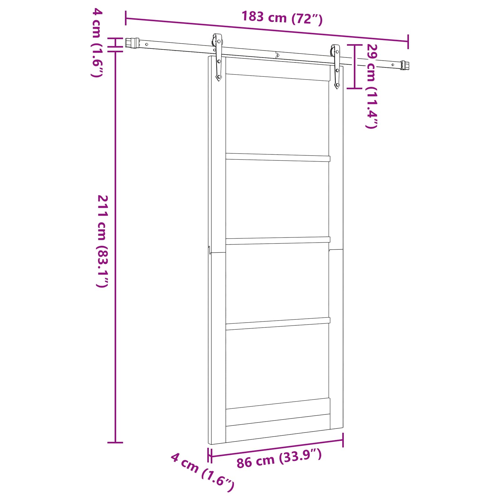 Klizna vrata ORKDAL Prirodna i crna 86 x 211 cm
