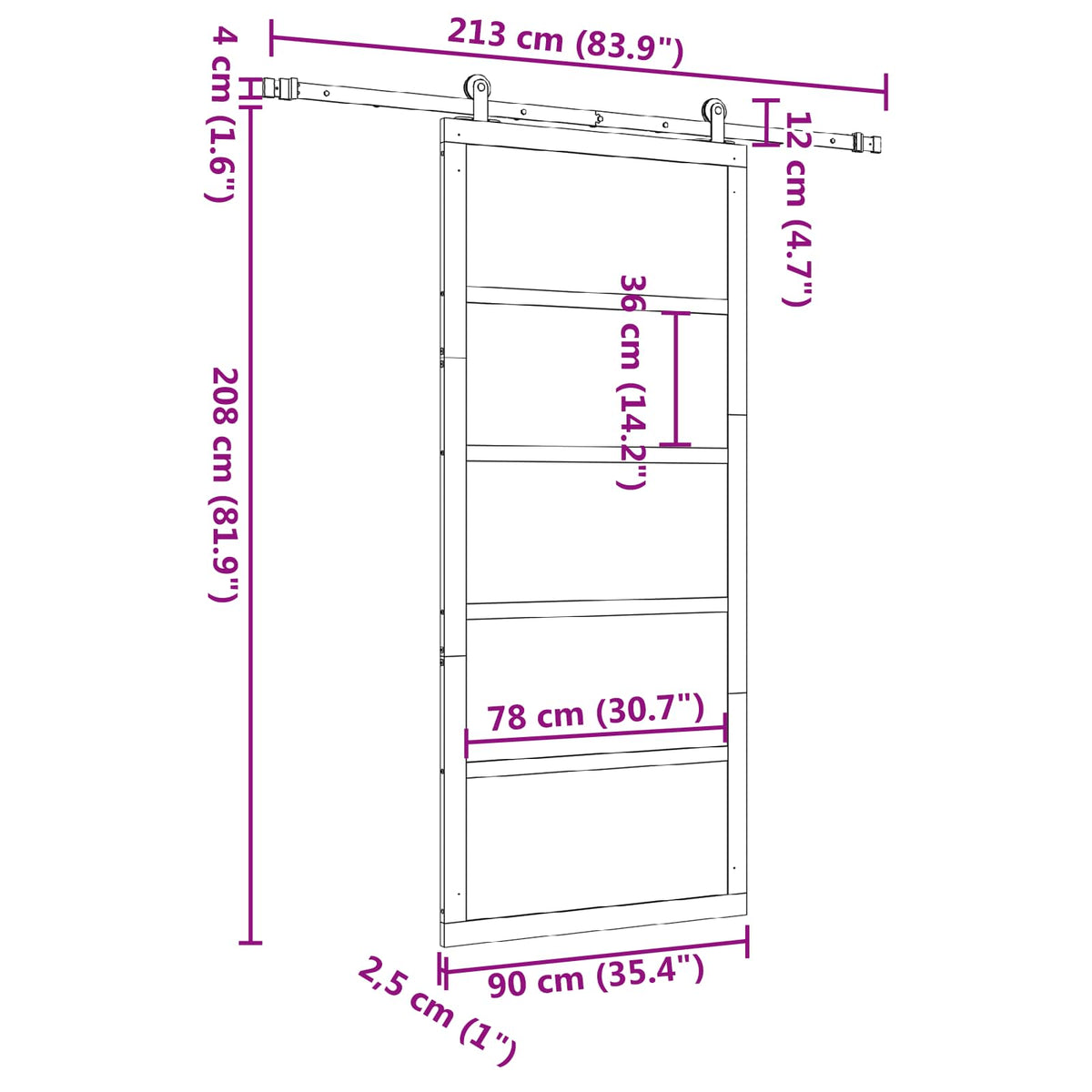 Klizna vrata 90 x 208 cm Masivna borovina Prirodna