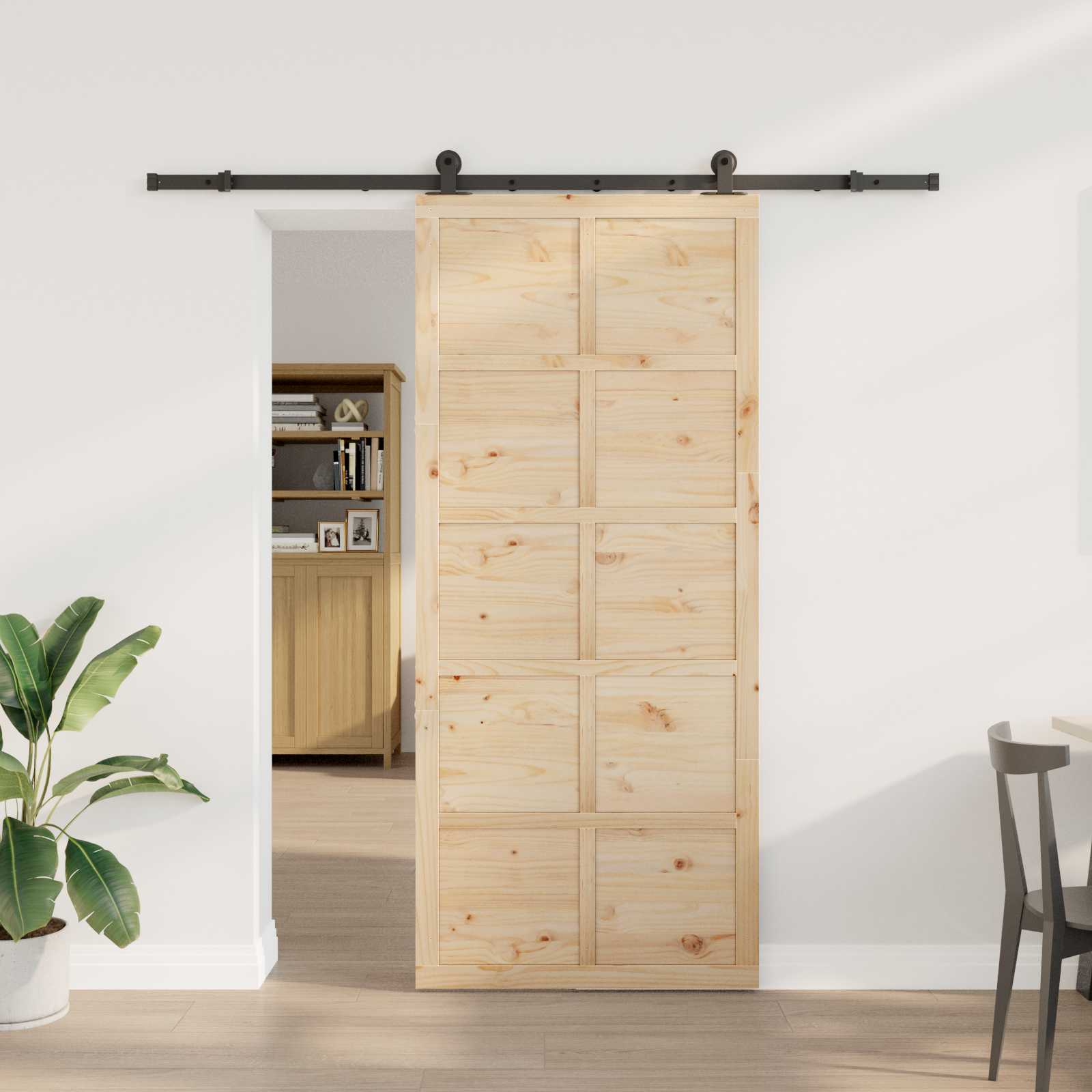Klizna vrata 90 x 208 cm Masivna borovina Prirodna
