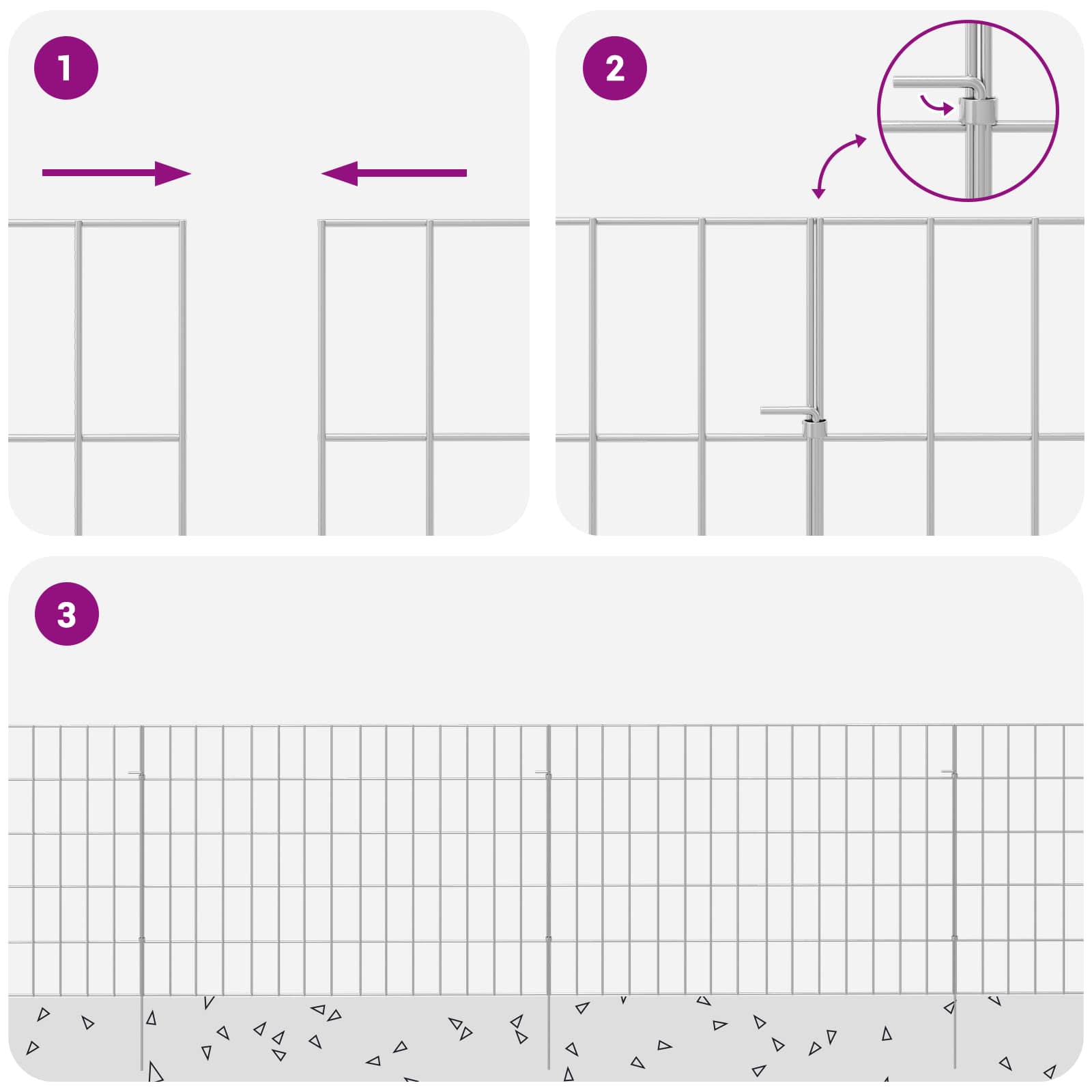 Ograda za vrt s kolčićima 48 pcs 75 x 50 cm Mesh Srebrna