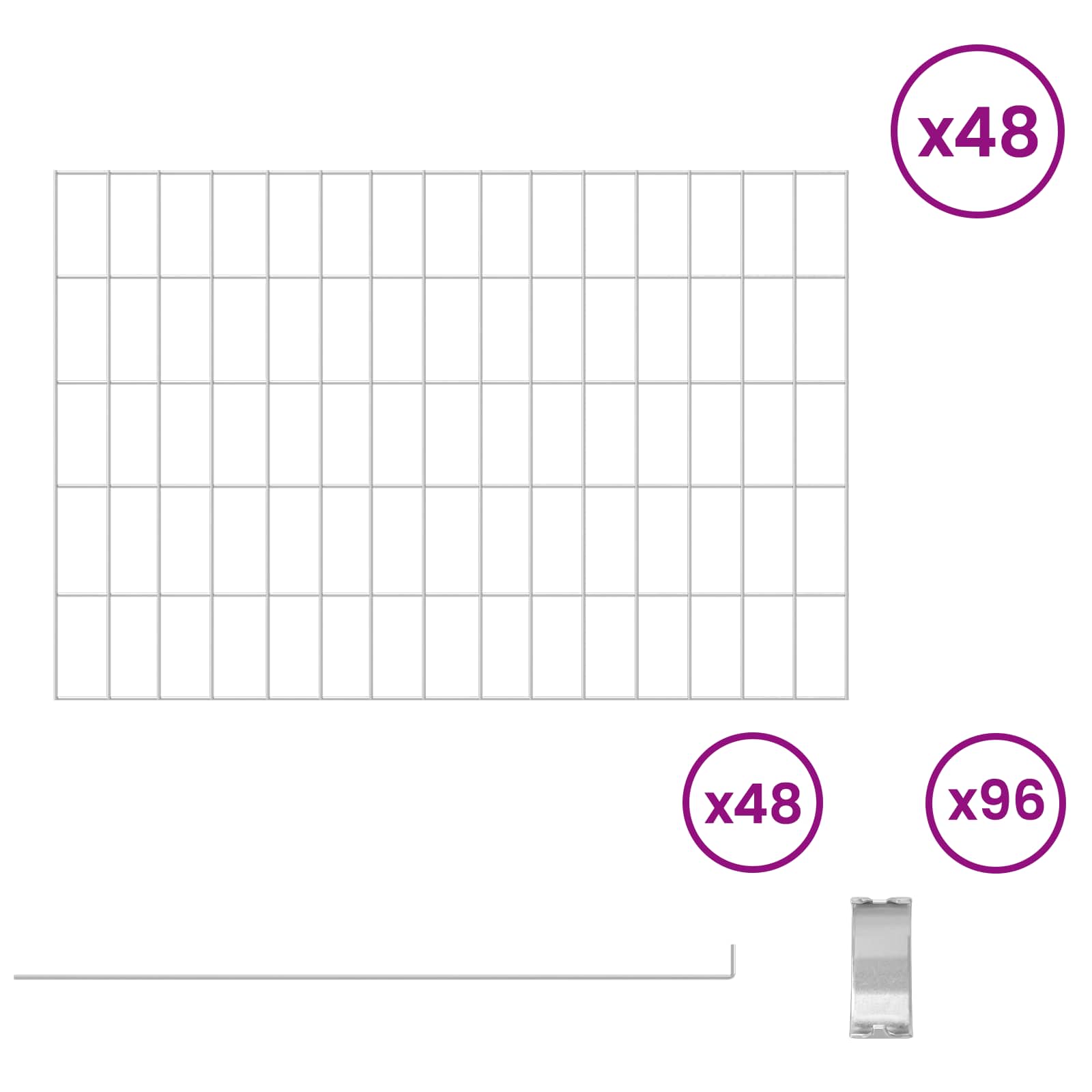 Ograda za vrt s kolčićima 48 pcs 75 x 50 cm Mesh Srebrna