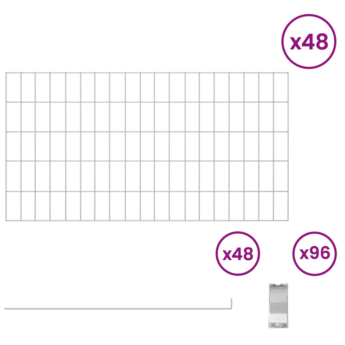 Ograda za vrt s kolčićima 48 pcs 95 x 50 cm Mesh Srebrna