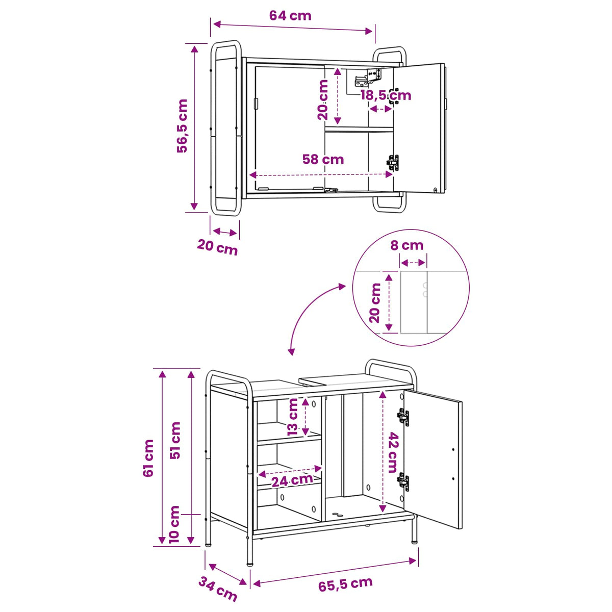 Set ormarića za kupaonicu 2 kom. Siva Sonoma 65,5 x 34 x 61 cm