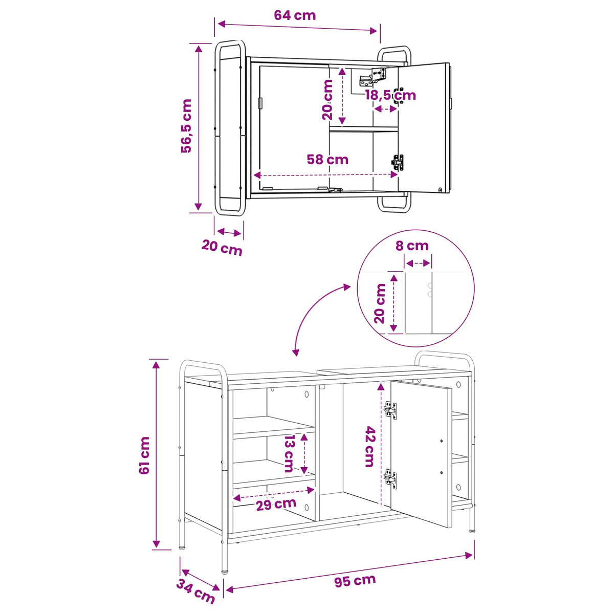 Set ormarića za kupaonicu 2 kom. Staro drvo 65,5 x 34 x 61 cm