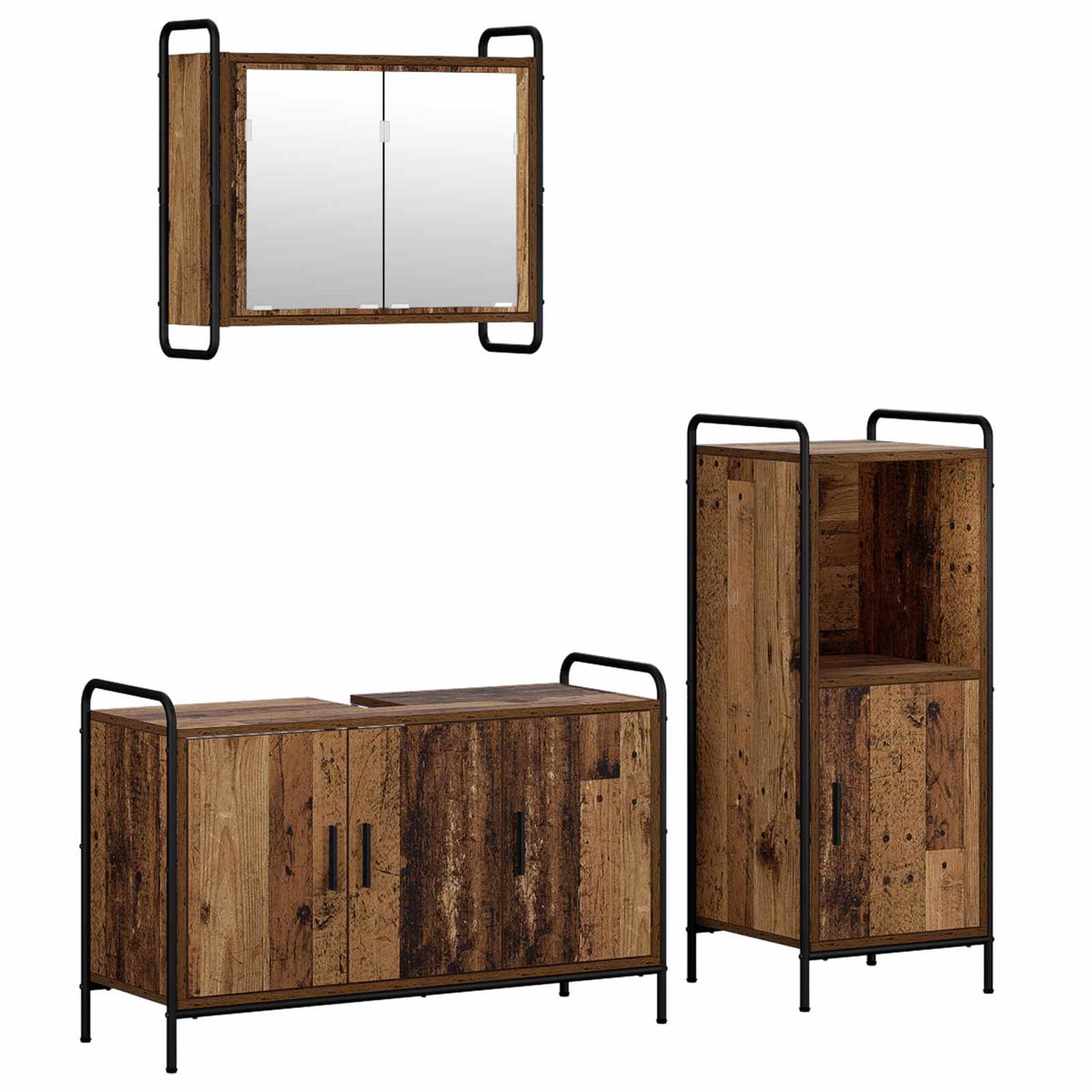 Set ormarića za kupaonicu 3 kom. Staro drvo 40 x 36 x 99,5 cm