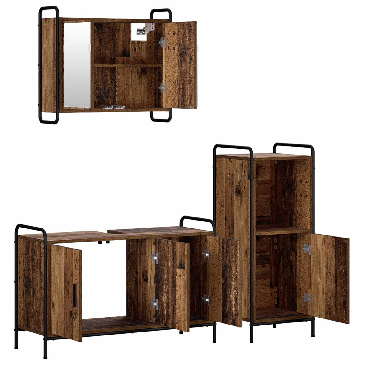 Set ormarića za kupaonicu 3 kom. Staro drvo 40 x 36 x 99,5 cm