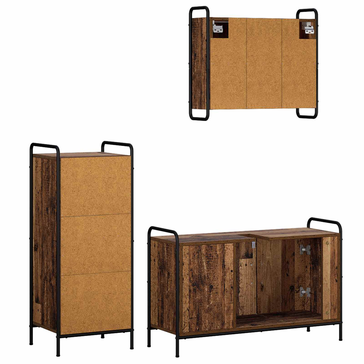 Set ormarića za kupaonicu 3 kom. Staro drvo 40 x 36 x 99,5 cm
