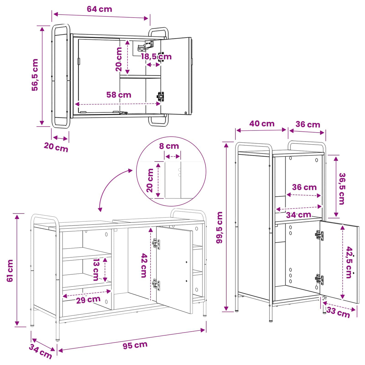 Set ormarića za kupaonicu 3 kom. Crni hrast 40 x 36 x 99,5 cm