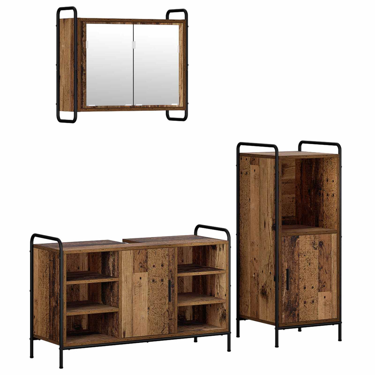Set ormarića za kupaonicu 3 kom. Staro drvo 40 x 36 x 99,5 cm