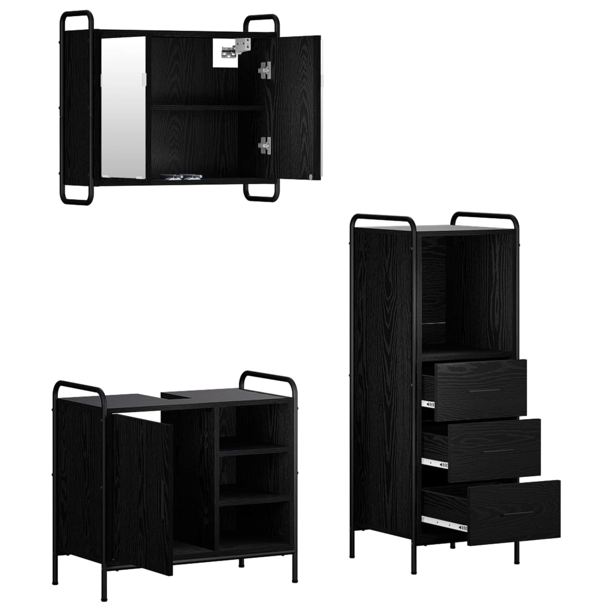 Set ormarića za kupaonicu 3 kom. Crni hrast 40 x 36 x 109,5 cm