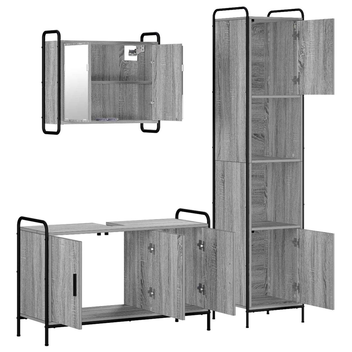 Set ormarića za kupaonicu 3 kom. Siva Sonoma 40 x 36 x 181 cm