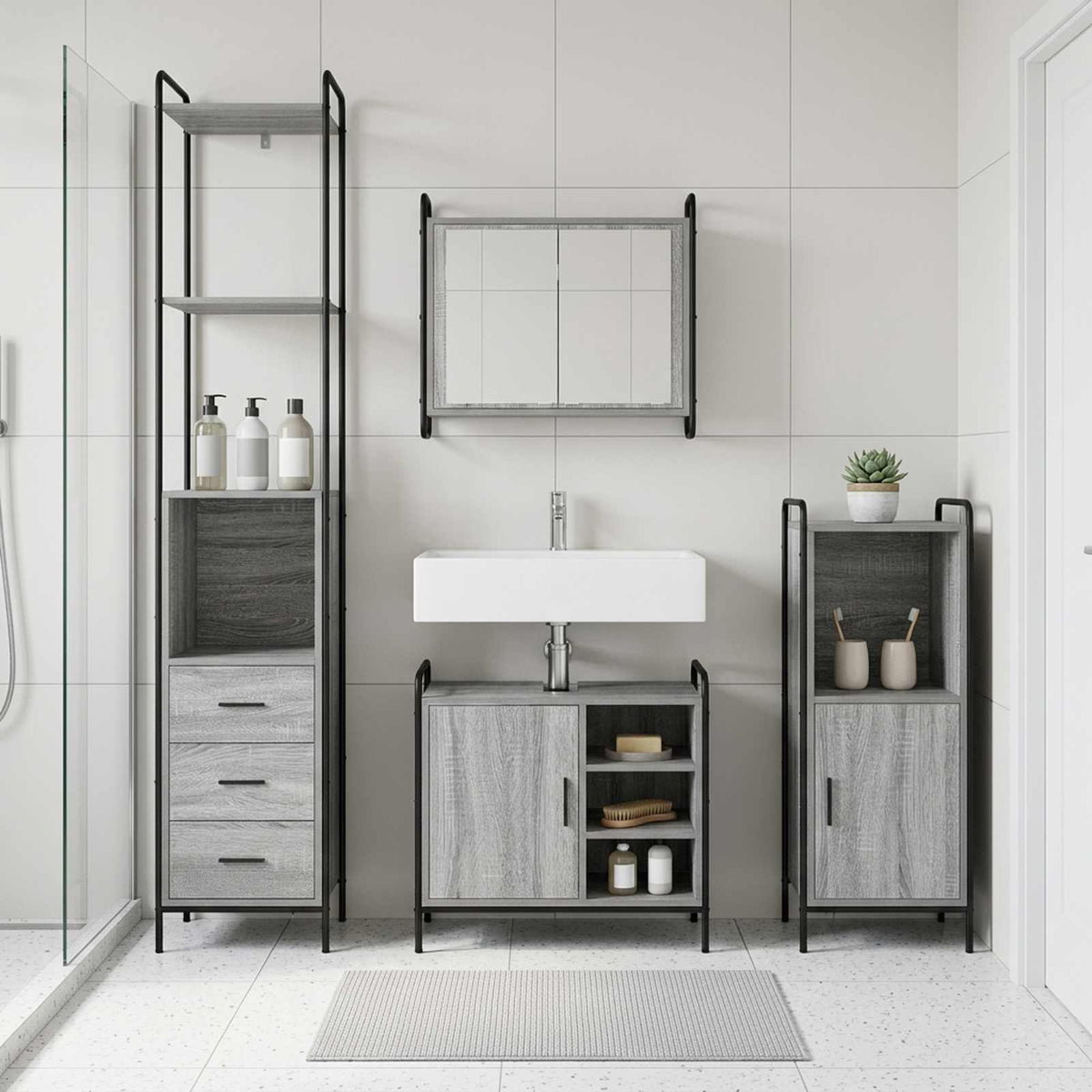 Set ormarića za kupaonicu 3 kom. Siva Sonoma 40 x 36 x 181 cm