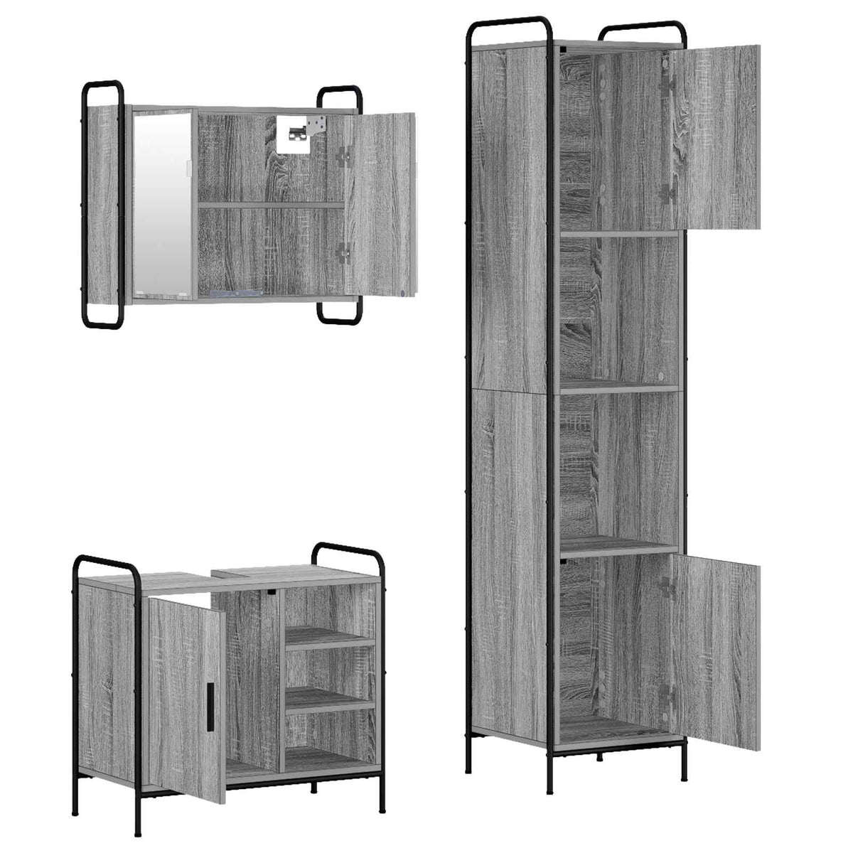 Set ormarića za kupaonicu 3 kom. Siva Sonoma 40 x 36 x 181 cm
