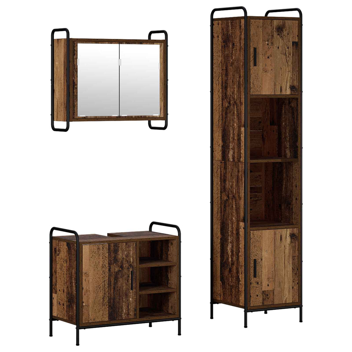 Set ormarića za kupaonicu 3 kom. Staro drvo 40 x 36 x 181 cm