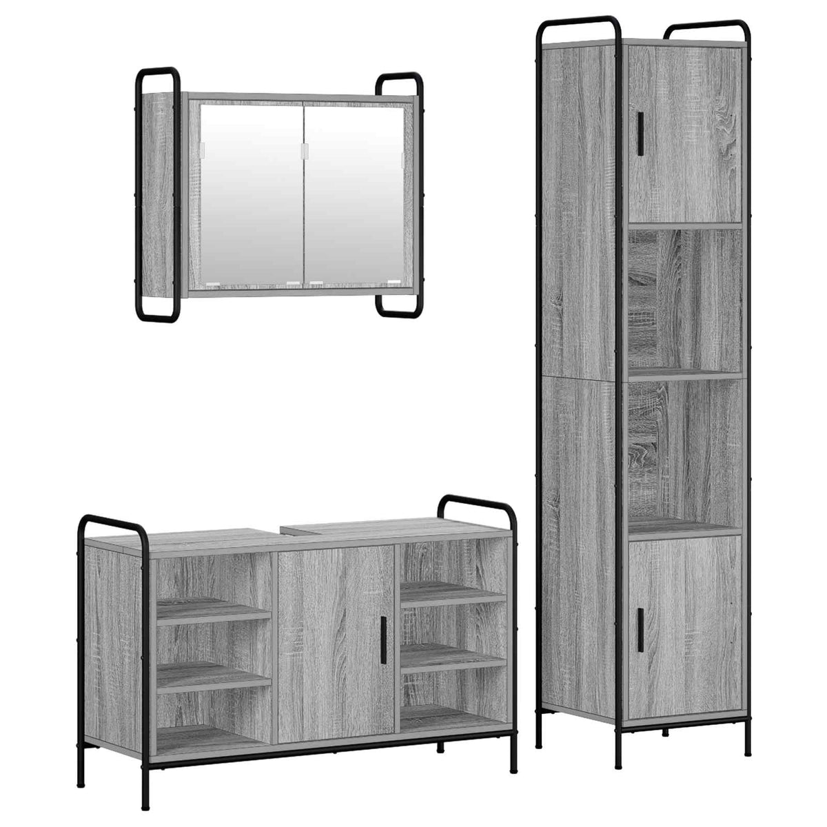 Set ormarića za kupaonicu 3 kom. Siva Sonoma 40 x 36 x 181 cm