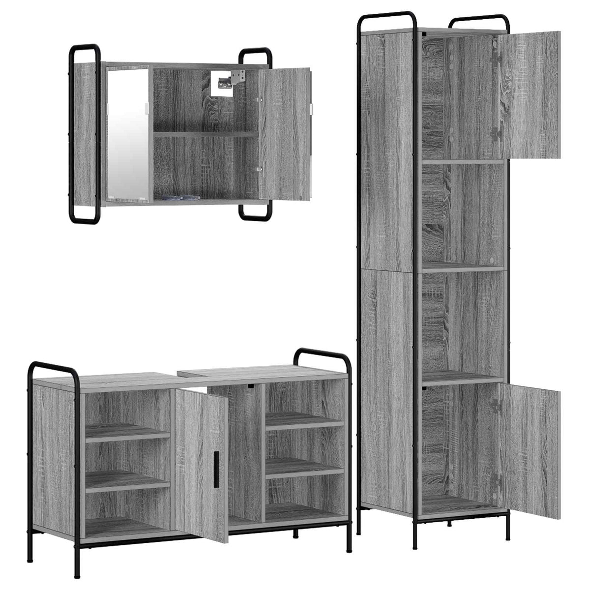 Set ormarića za kupaonicu 3 kom. Siva Sonoma 40 x 36 x 181 cm